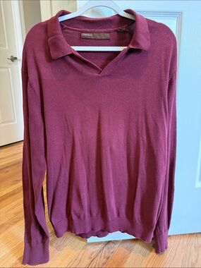 Perry Ellis Maroon Polo-Style Knit Sweater